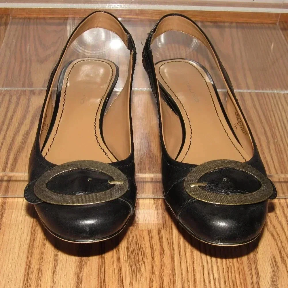 BANDOLINO Black Leather Slingback Buckle Shoes 7.5 - Picture 6 of 7